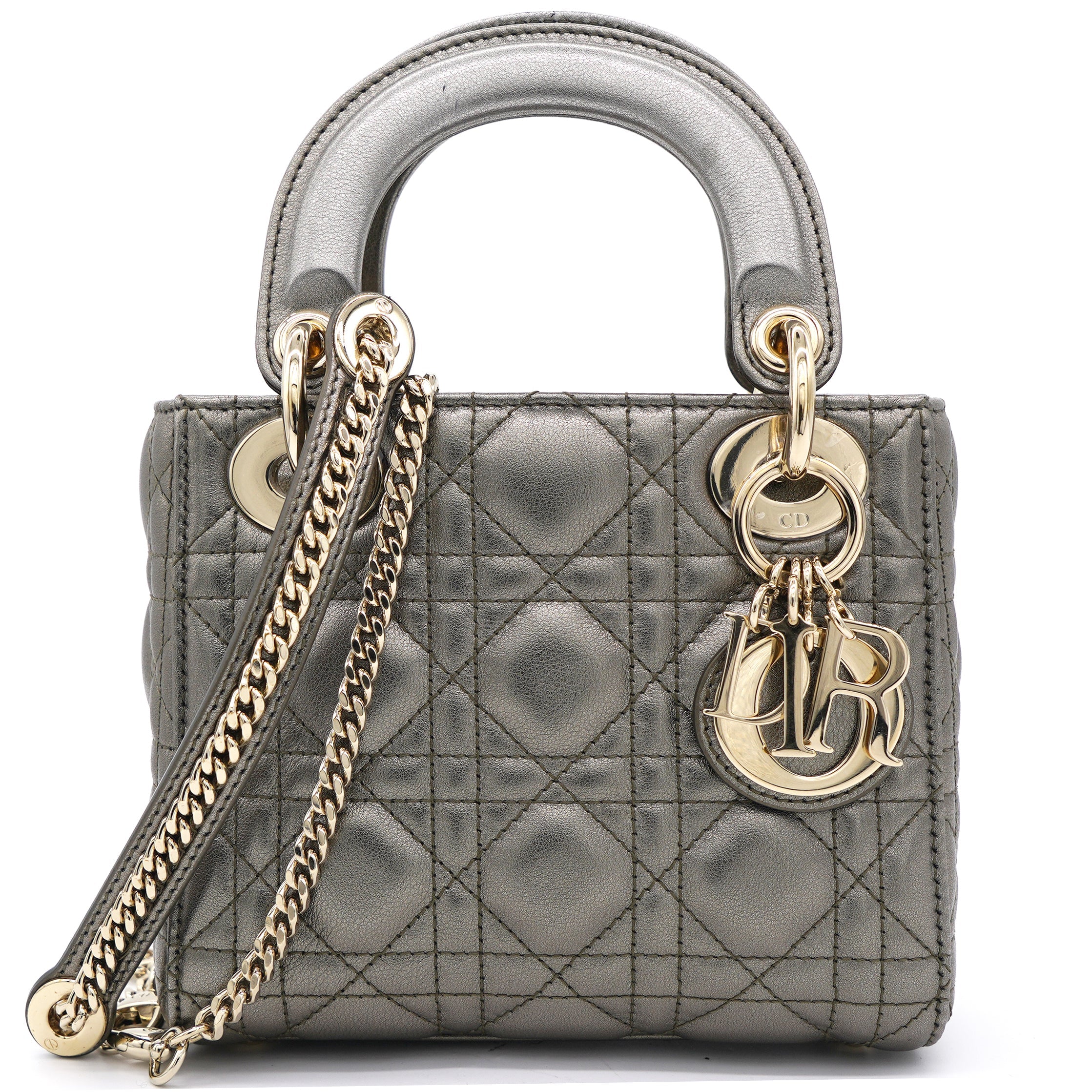 Metallic Cannage Leather Mini Lady Dior Tote