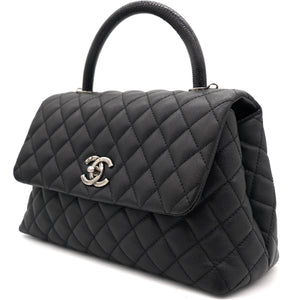 Black Caviar Leather Medium Coco Top Handle Bag