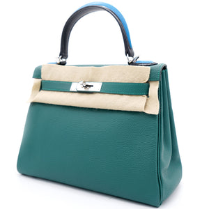 Kelly 28 Au Trot Malachite Turquoise + Black Handle Togo Palladium