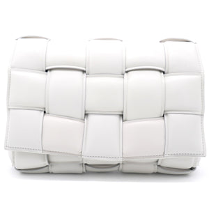 White Padded Leather Cassette Crossbody Bag