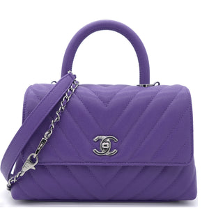Purple Chevron Caviar Leather Mini Coco Top Handle Bag