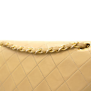 Beige Quilted Lambskin Leather Medium Classic Vintage Double Flap Shoulder Bag