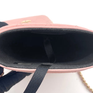 Lambskin Quilted Chain Around Phone Holder Pink