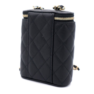 Caviar Quilted Small Vertical Coco Beauty Vanity Case With Chain Black