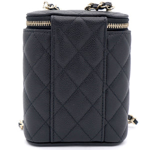Caviar Quilted Small Vertical Coco Beauty Vanity Case With Chain Black