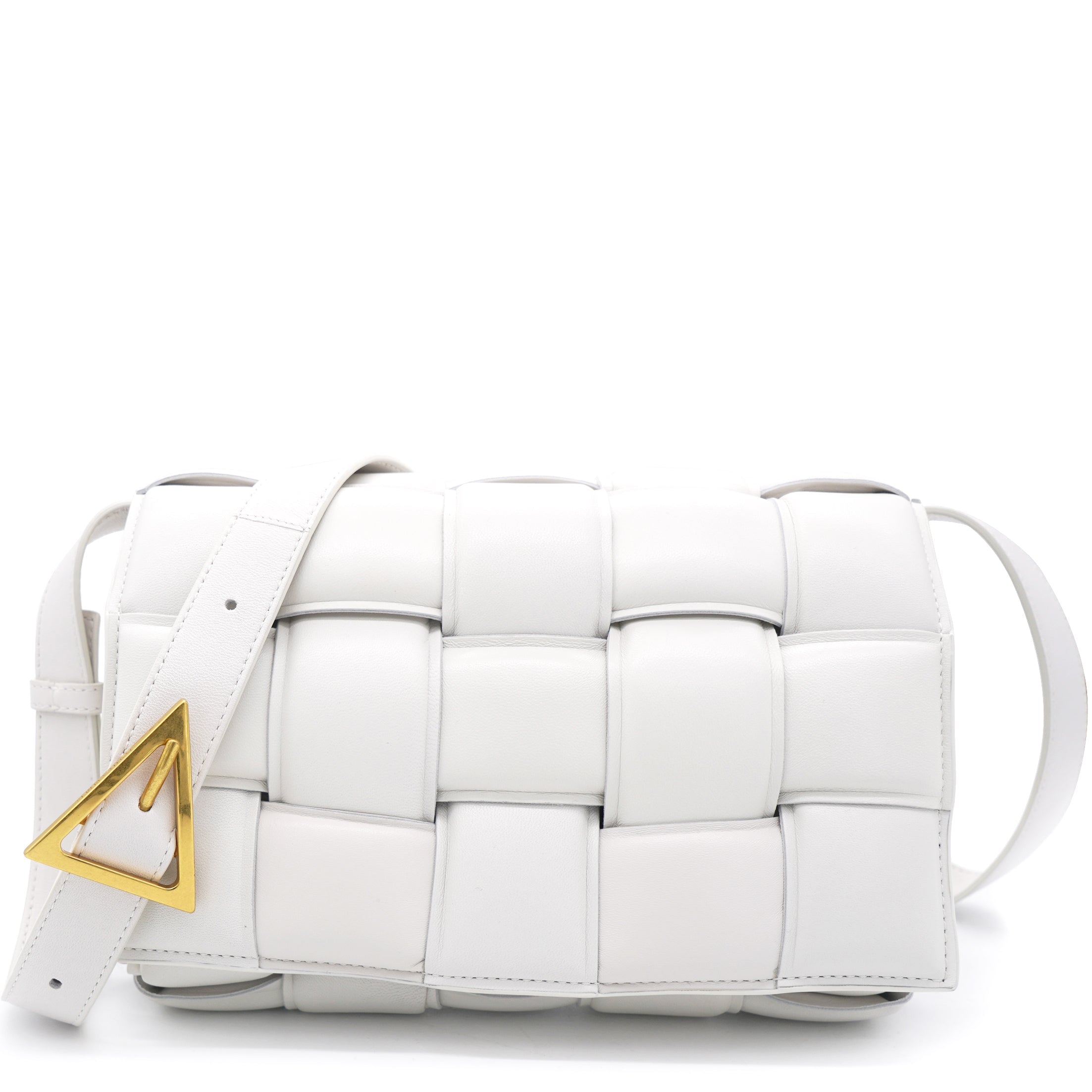 White Padded Leather Cassette Crossbody Bag