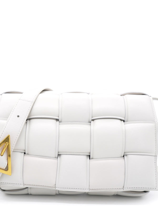 White Padded Leather Cassette Crossbody Bag