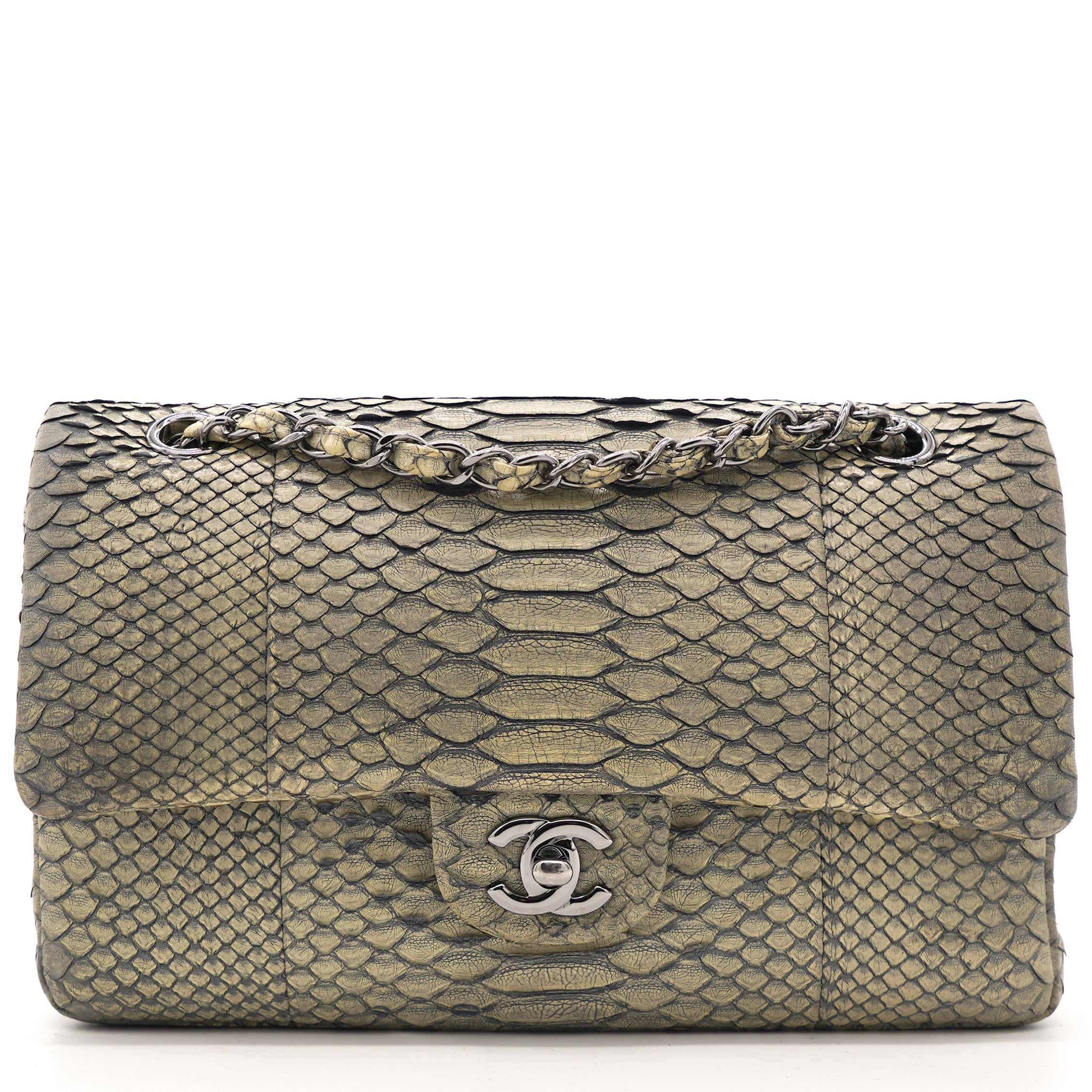 Classic Flap Medium Bag Grey Snakeskin