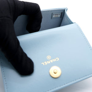 Lambskin Enamel Quilted Flap Belt Bag Blue