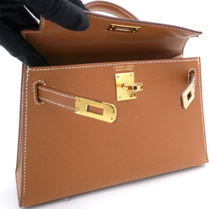 Gold Epsom Leather Gold Hardware Mini II Kelly Bag