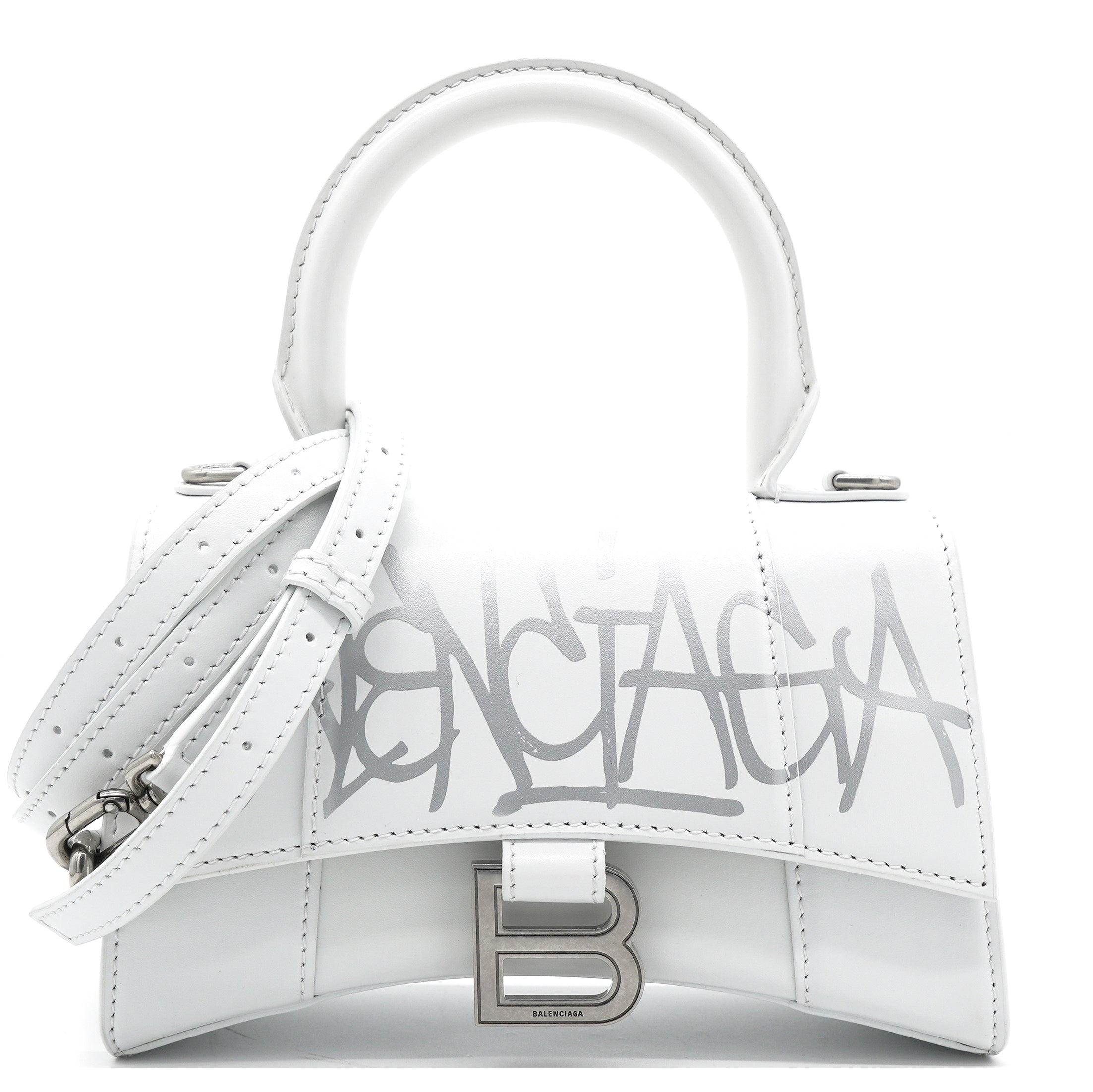Shiny Box Small Hourglass Top Handle Bag Graffiti White