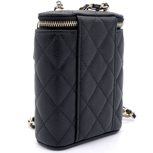 Caviar Quilted Small Vertical Coco Beauty Vanity Case With Chain Black