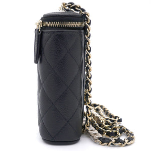 Caviar Quilted Small Vertical Coco Beauty Vanity Case With Chain Black