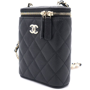 Caviar Quilted Small Vertical Coco Beauty Vanity Case With Chain Black
