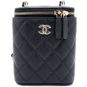Caviar Quilted Small Vertical Coco Beauty Vanity Case With Chain Black