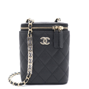 Caviar Quilted Small Vertical Coco Beauty Vanity Case With Chain Black