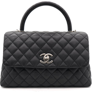 Black Caviar Leather Medium Coco Top Handle Bag