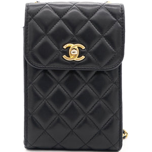 Lambskin Quilted Vertical Pearl Crush Flap with Chain Black