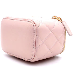 Mini Caviar GHW Vanity Case with Pearl Details Light Pink