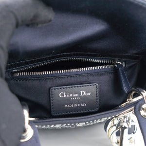 Satin Crystal Cannage Mini Lady Dior Black