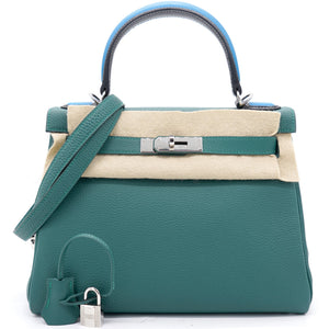 Kelly 28 Au Trot Malachite Turquoise + Black Handle Togo Palladium