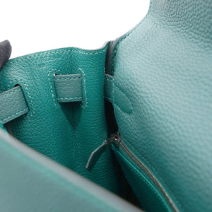 Kelly 28 Au Trot Malachite Turquoise + Black Handle Togo Palladium