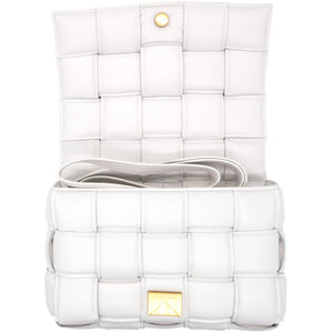 White Padded Leather Cassette Crossbody Bag