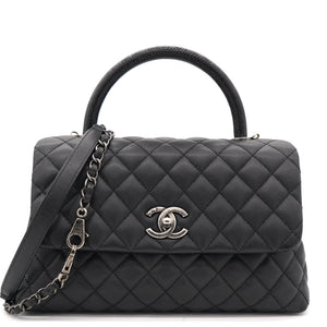 Black Caviar Leather Medium Coco Top Handle Bag