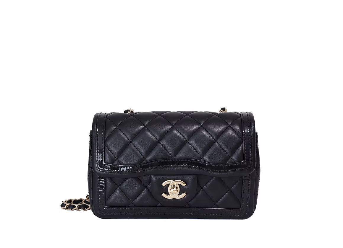 Chanel Mini Flap in Black Lambskin/Patent Leather with Gold Hardware (Contact to Enquire)
