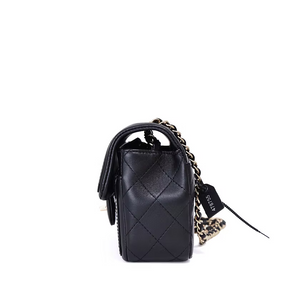 Chanel Mini Flap in Black Lambskin/Patent Leather with Gold Hardware (Contact to Enquire)
