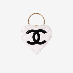 Chanel Vintage Heart-Shaped Vanity Bag in White Patent Leather with Gold Hardware