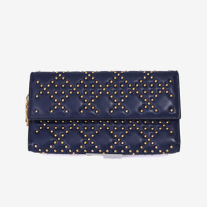 Dior Cannage Stud Wallet on Chain in Navy Lambskin Leather with Gold Hardware