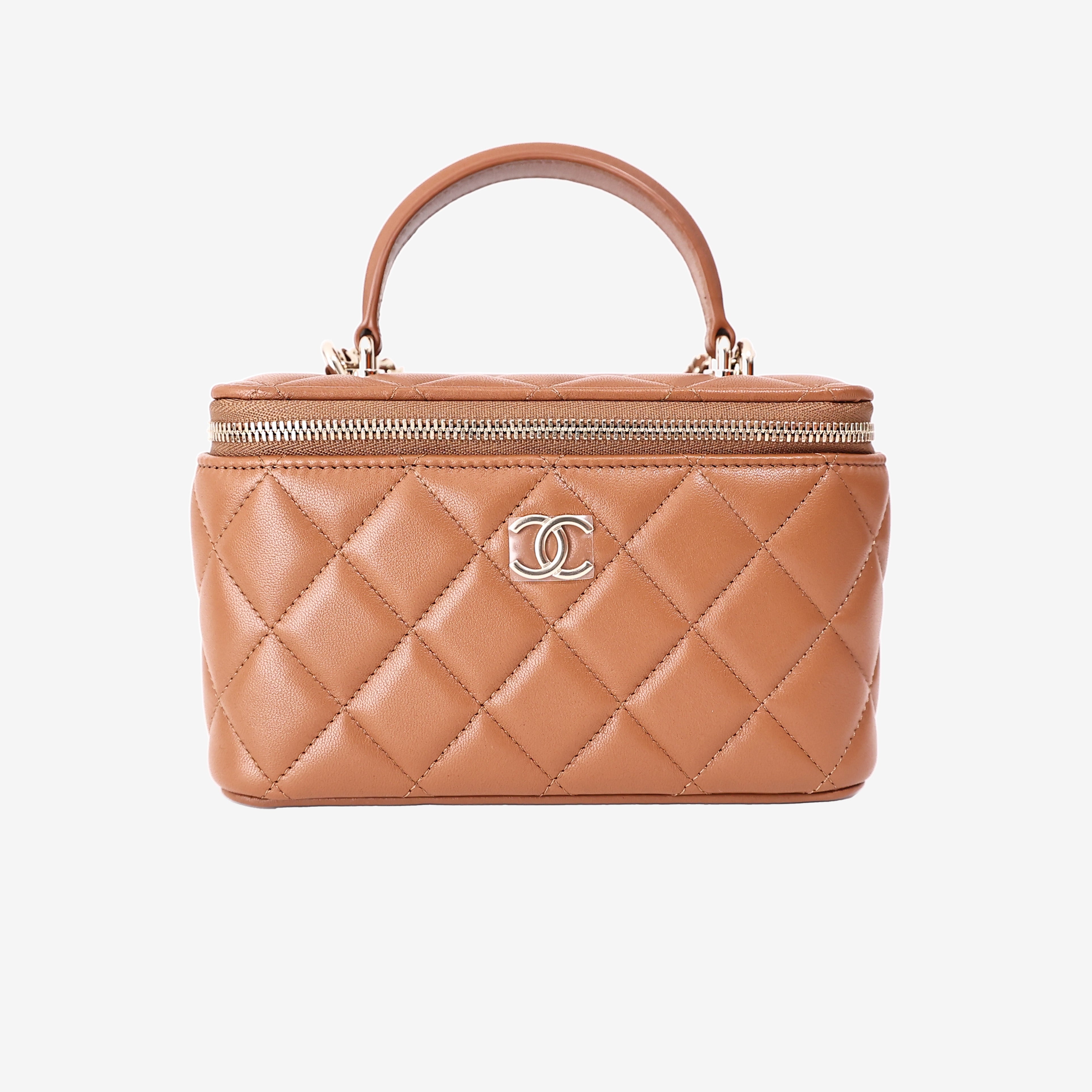 Chanel Vanity Case in Brown Lambskin with Gold Hardware (Contact to Enquire)