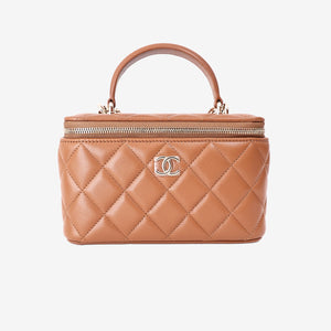 Chanel Vanity Case in Brown Lambskin with Gold Hardware (Contact to Enquire)