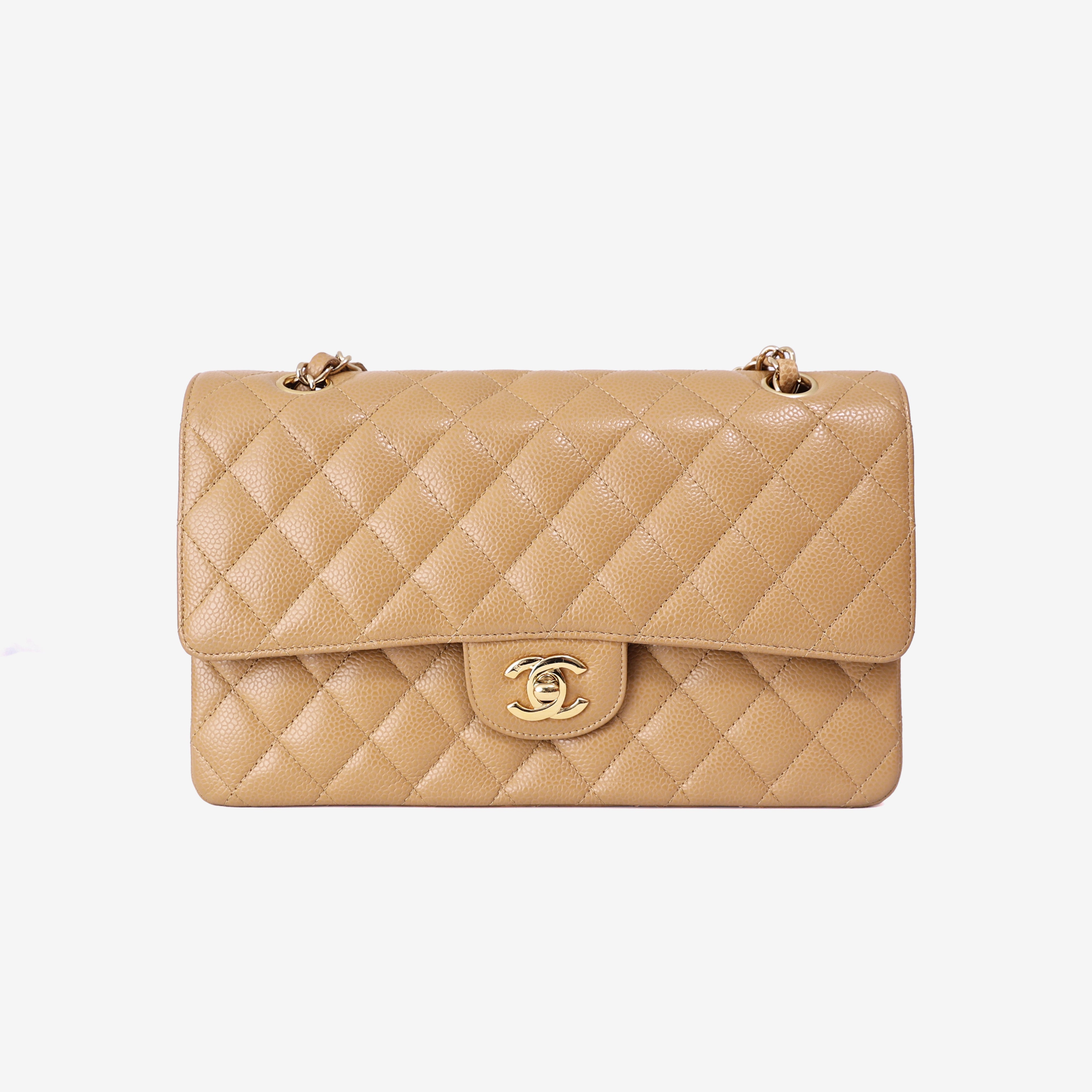 Chanel Vintage Classic Double Flap Medium Bag in Beige Caviar Leather with Gold Hardware (Contact to Enquire)