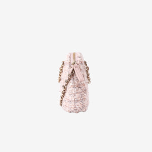 *RARE* Chanel Fantasy Tweed Coco Clutch with Chain in Light Pink Tweed with Gold Hardware