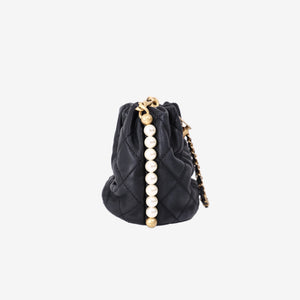 *RARE* Chanel Mini About Pearls Drawstring Bucket Bag in Black Quilted Calfskin Leather with Gold Hardware
