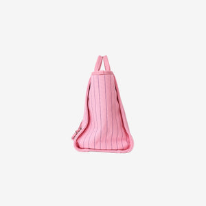 Chanel Large Deauville Tote in Pink and Blue Striped Canvas with Calfskin Leather and Palladium Hardware
