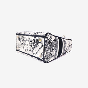 Dior Medium Lady D-Lite Zodiac Embroidered Bag in White/Black Canvas with Gold Hardware
