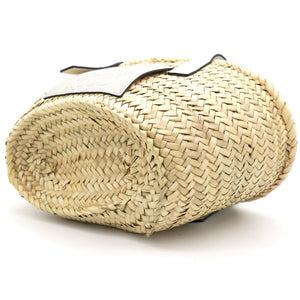 White Woven Raffia and Leather Basket Bag