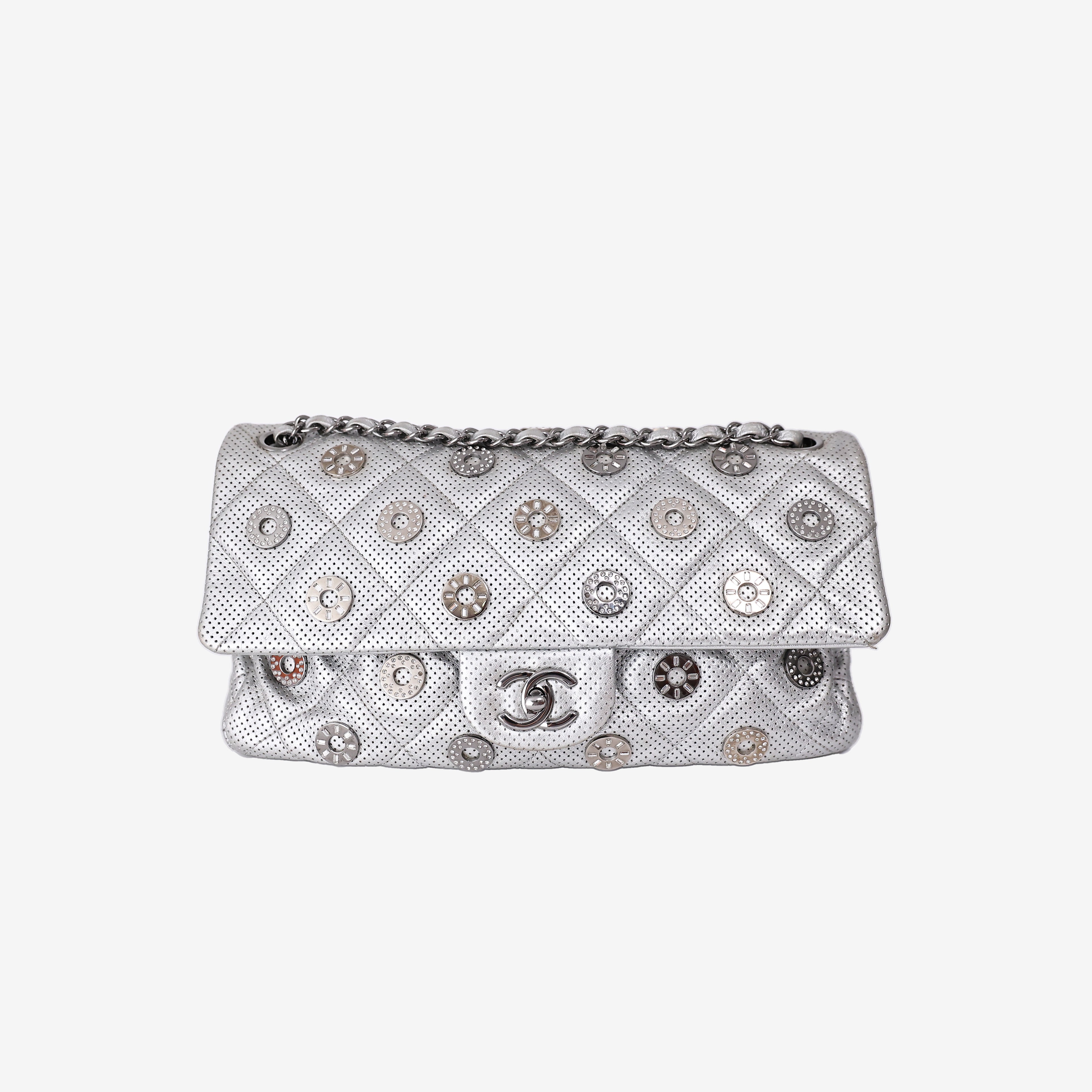 *RARE* Chanel Paris-Dubai Medals Flap Bag in Silver Lambskin Leather with Silver Hardware