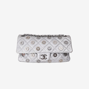 *RARE* Chanel Paris-Dubai Medals Flap Bag in Silver Lambskin Leather with Silver Hardware