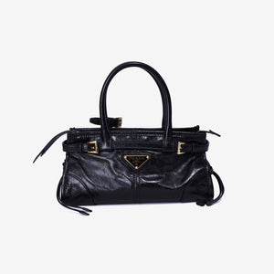 Prada Bonnie Mini Leather Top-Handle Bag in Black Calfskin Leather