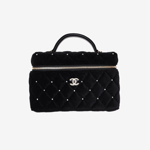 Chanel Velvet Diamanté Quilted Top Handle Vanity Case in Black with Gold Hardware (Contact to Enquire)