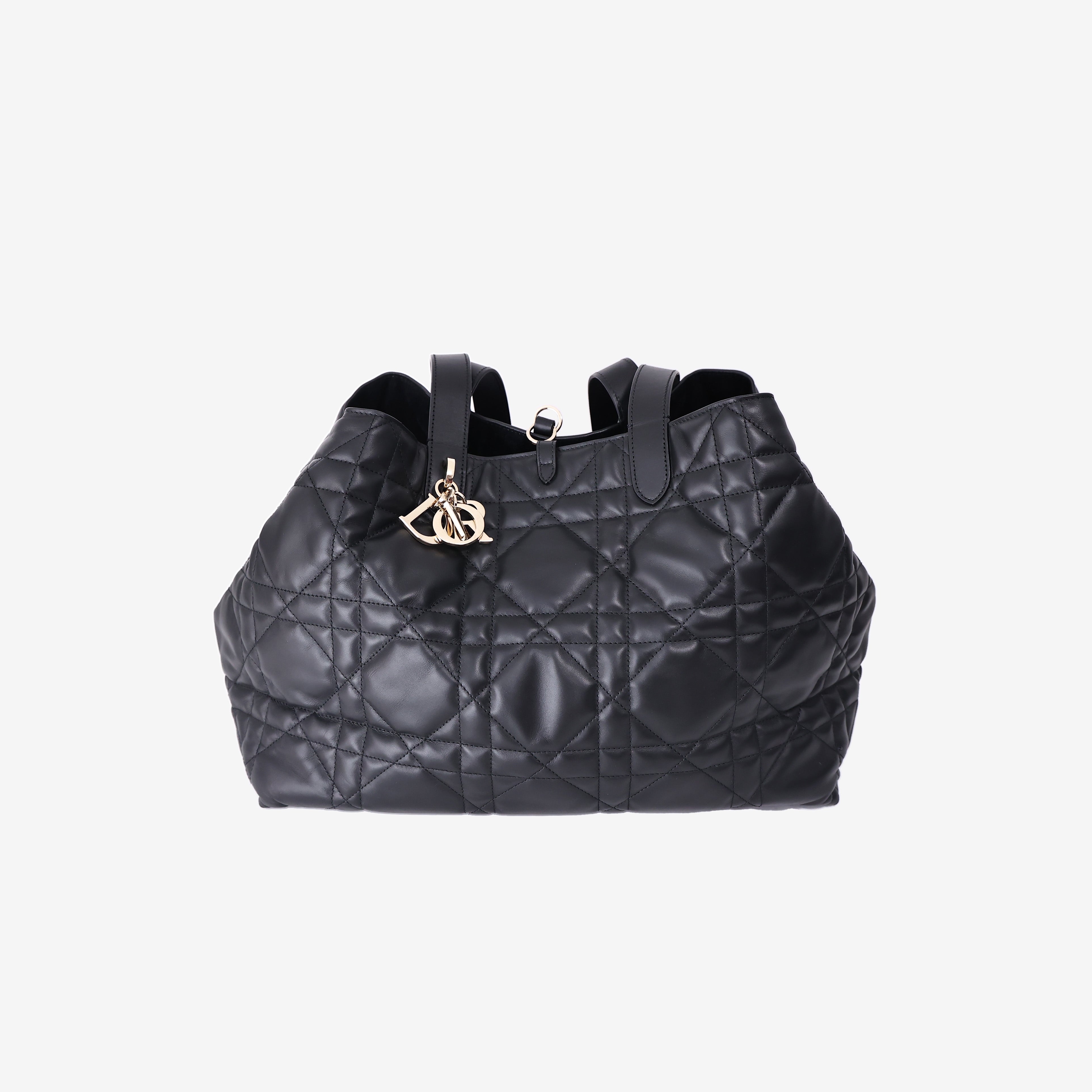 Dior Large Toujours Bag in Black Calfskin Leather with Gold Hardware