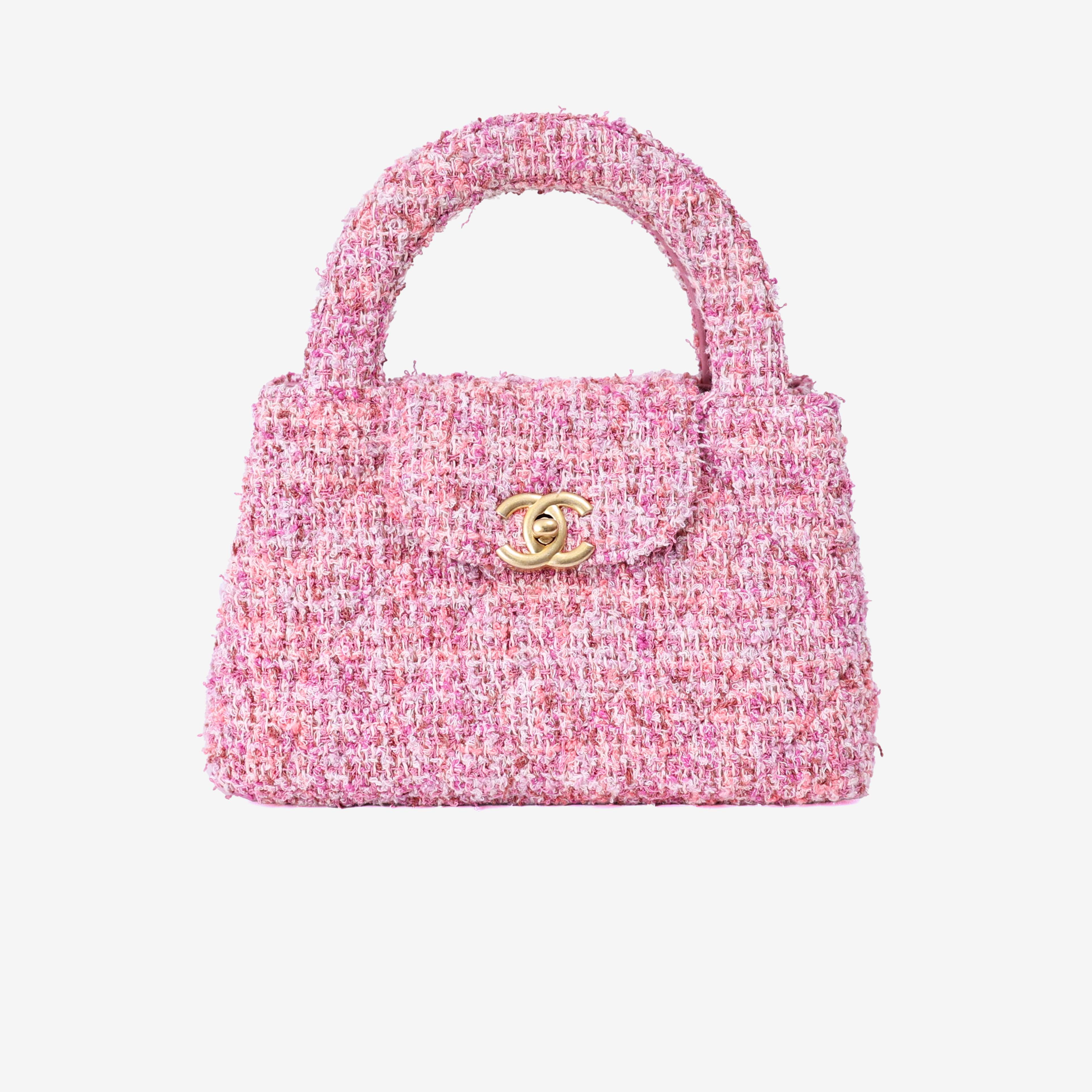 Chanel Small Kelly Nano Shopper in Pink Tweed Leather with Gold Hardware