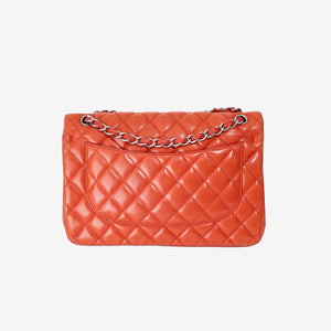 Chanel Jumbo Classic Flap Bag in Orange Lambskin Leather with Silver Hardware