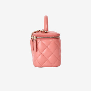 Chanel Quilted Top Handle Vanity Case in Pink Lambskin with Gold Hardware (Contact to Enquire)