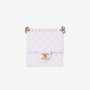 Chanel Classic Flap on Pearl Chain Bag in White Lambskin with Gold Hardware (Contact to Enquire)