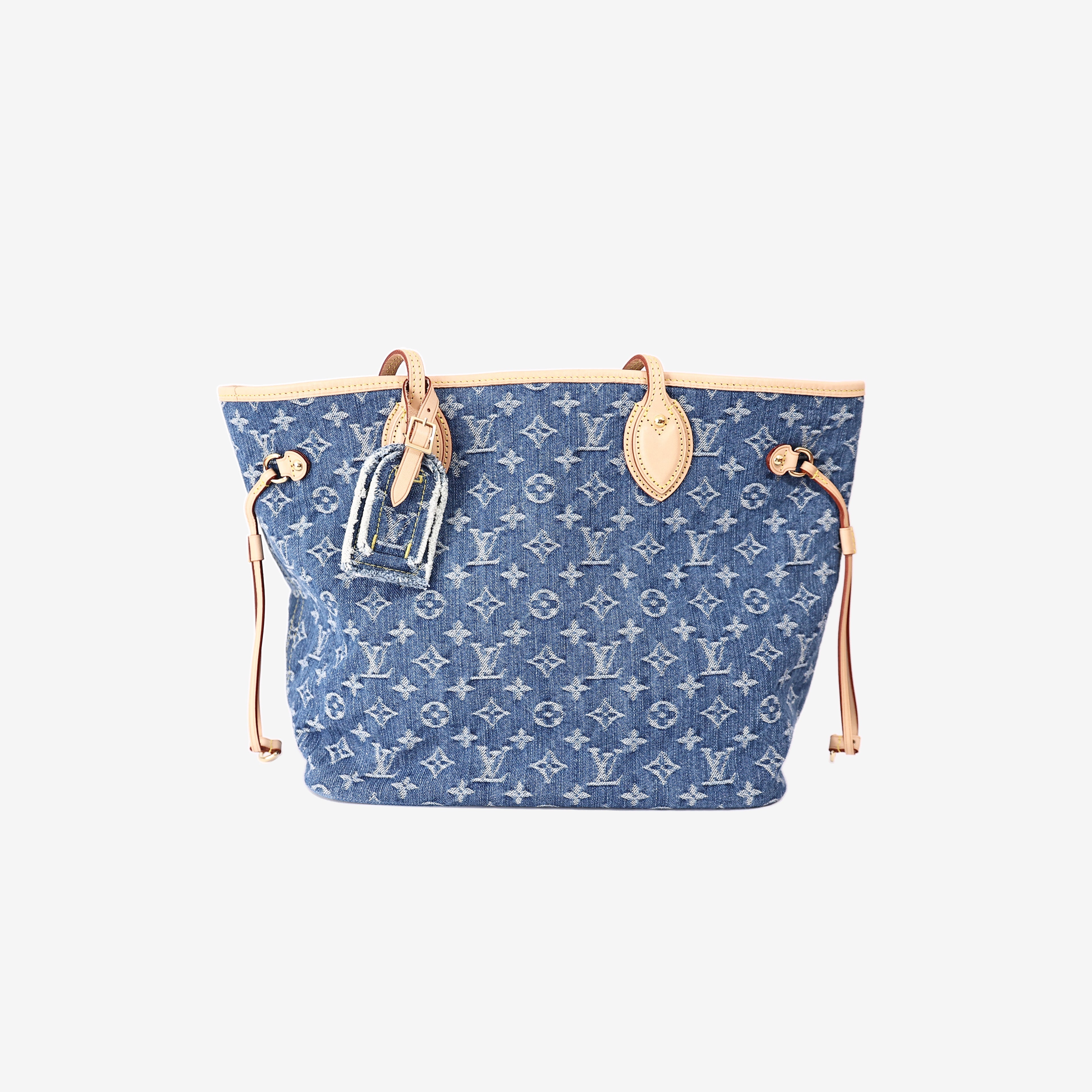 Louis Vuitton Neverfull MM Tote Bag in Blue Monogram Denim with Gold Hardware